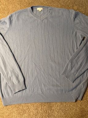 5/$25 💗 Apt. 9 Men's Powder Blue V-Neck Cable Sweater 100%cashmere Madagascar